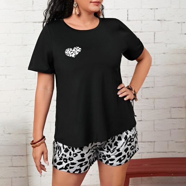 

Plus Leopard Heart Top & Shorts, Multicolor
