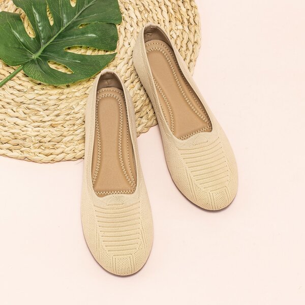 

Minimalist Knit Slip On Flats, Beige