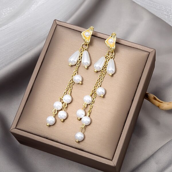 

Faux Pearl Drop Earrings, White