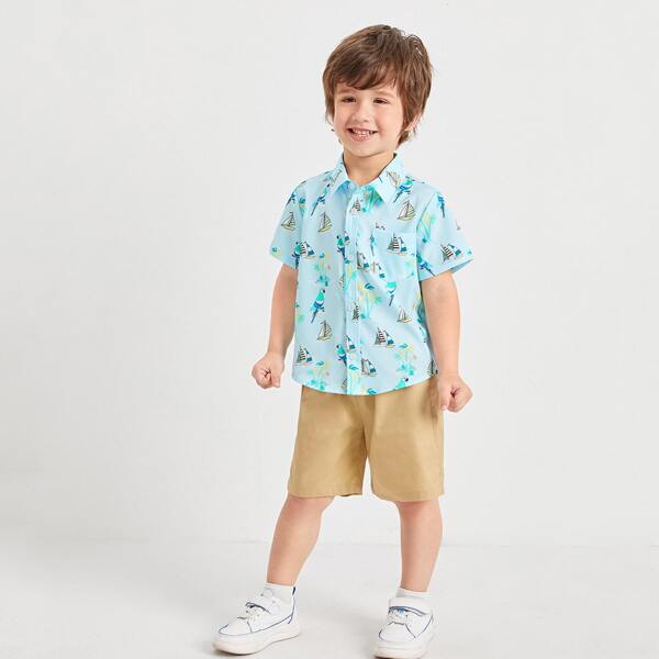 

Toddler Boys Graphic Print Shirt & Shorts, Mint green