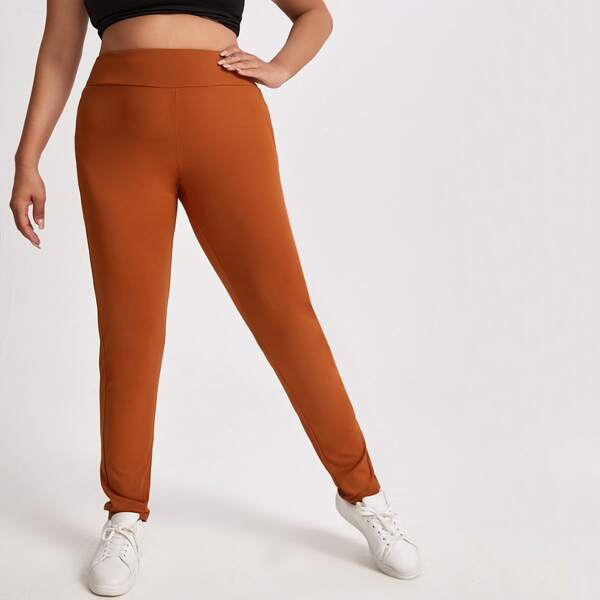 

Plus Solid Wide Band Waist Leggings, Burnt orange