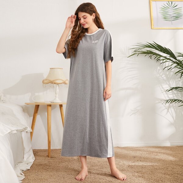 

Letter Graphic Contrast Trim Nightdress, Multicolor