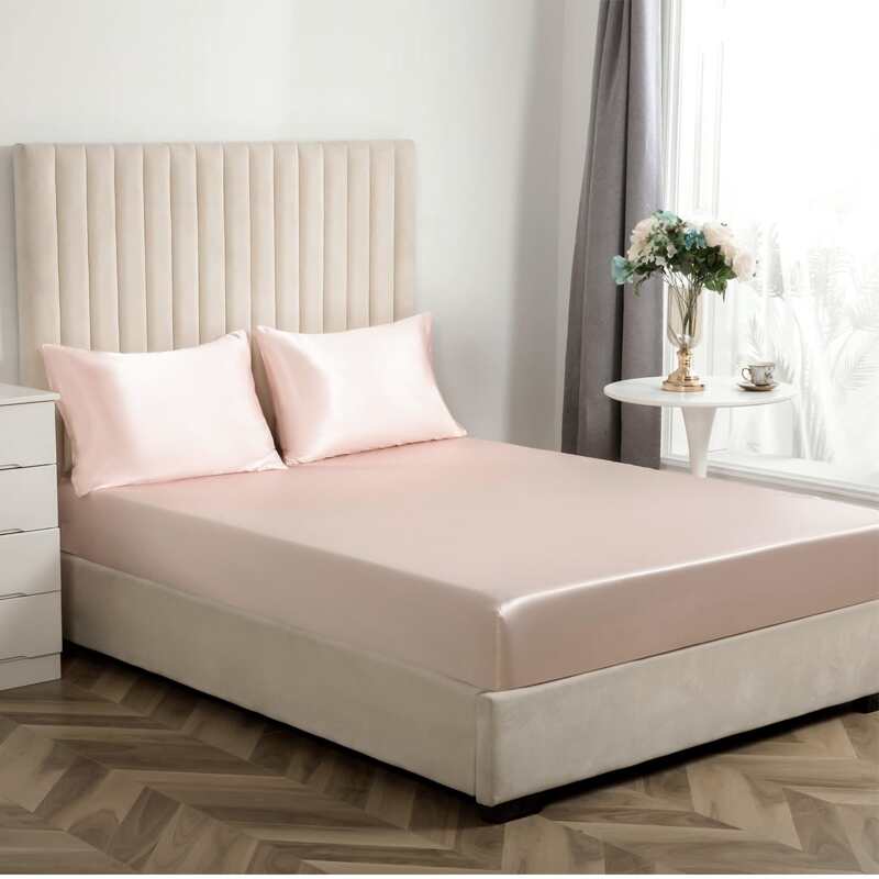 

Solid Color Satin Fitted Sheet, Pink