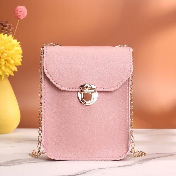 

Push Lock Chain Crossbody Bag, Pink