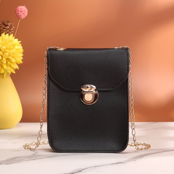 

Push Lock Chain Crossbody Bag, Black