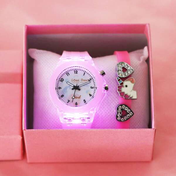 

1pc Kids Luminous Quartz Watch & 1pc Bracelet