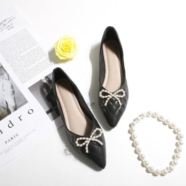 

Faux Pearl Decor Quilted Flats, Black
