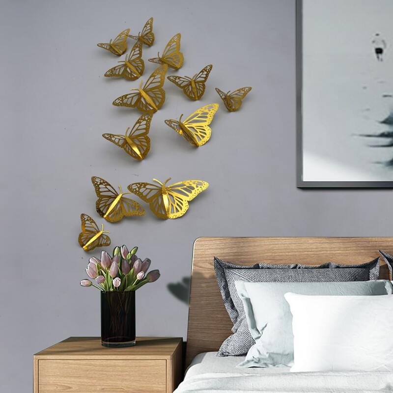 

12pcs 3D Butterfly Sticker, Gold