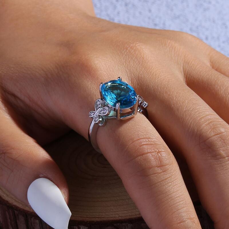 

1pc Rhinestone Decor Ring, Baby blue