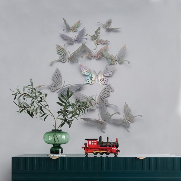 

12pcs 3D Butterfly Sticker, Silver
