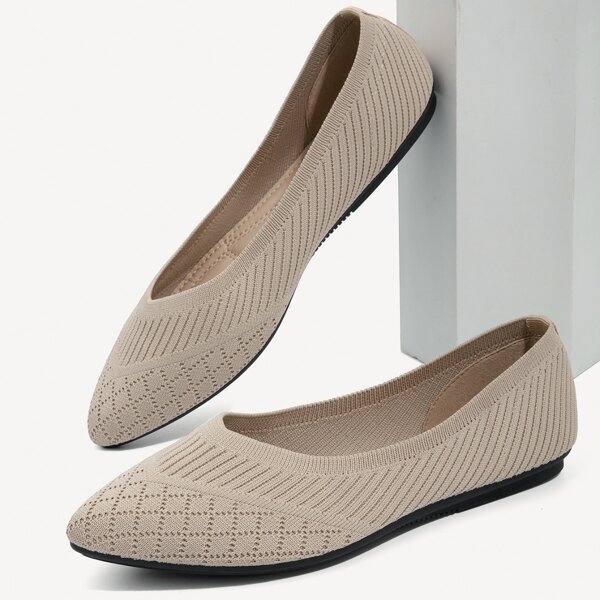 

Minimalist Knit Slip On Flats, Apricot