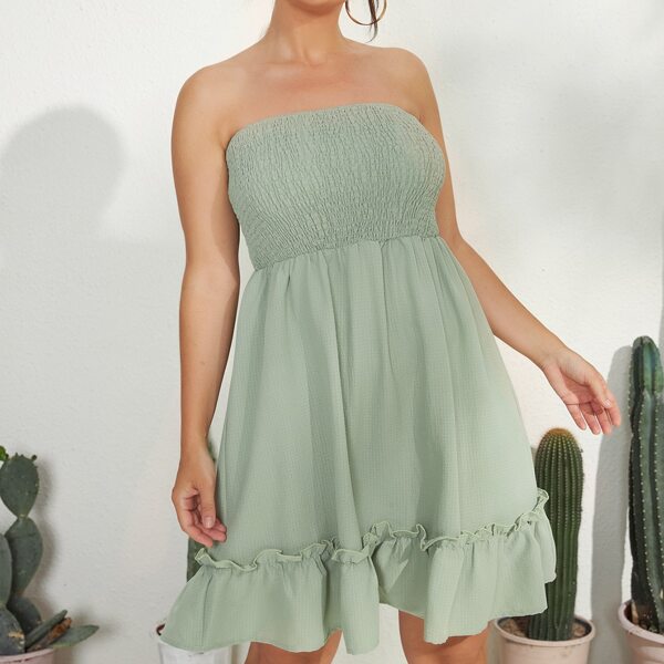 

Plus Shirred Bodice Tube Dress, Green