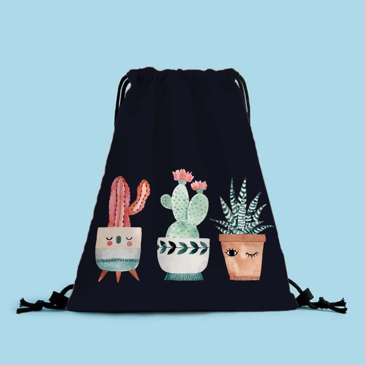 

Cactus Graphic Drawstring Backpack, Black