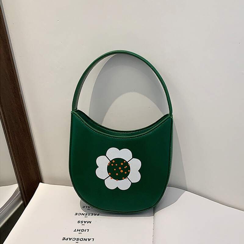 

Flower Print Satchel Bag, Dark green