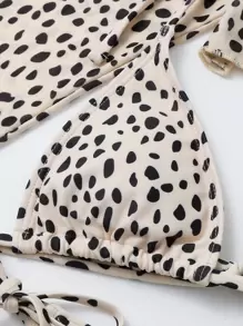 SHEIN Swim 夏季沙灘3入組斑點小狗三角比基尼和遮陽衣 - 卡其色 - 查看 7