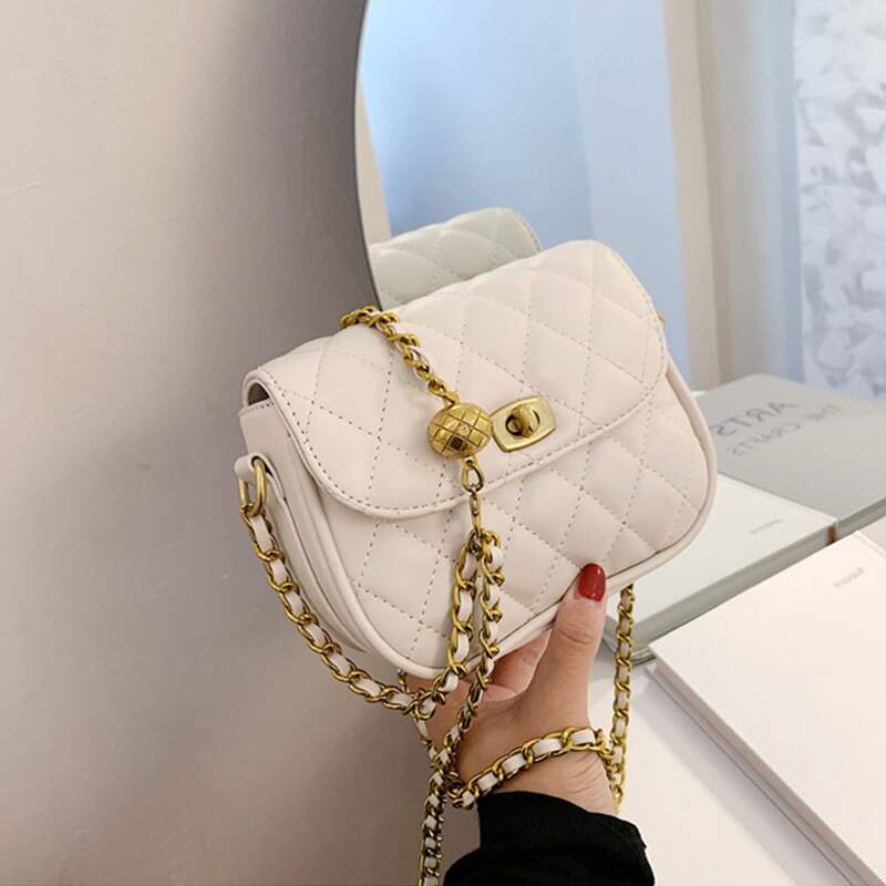 

Quilted Chain Crossbody Bag, White
