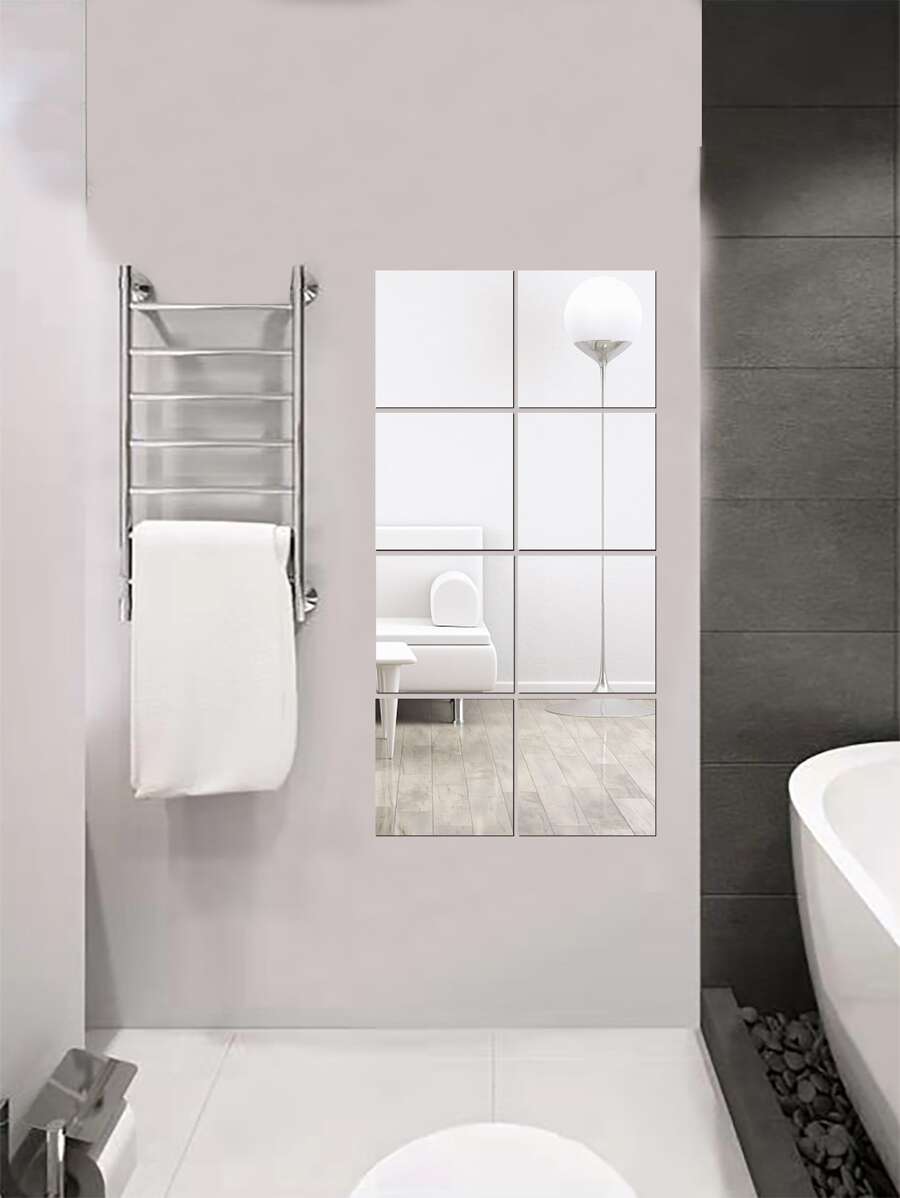 6 cái Gương vuông Bề mặt Tường Sticker - Bạc - Xem 1