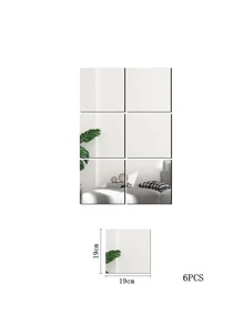 6 cái Gương vuông Bề mặt Tường Sticker - Bạc - Xem 2