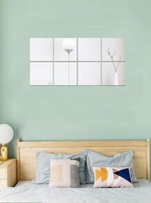 6 cái Gương vuông Bề mặt Tường Sticker - Bạc - Xem 4