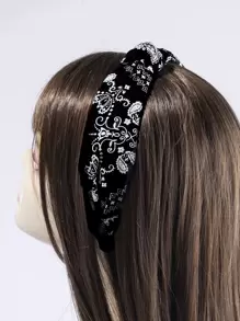 Paisley Print Headband - Black and White - View 1