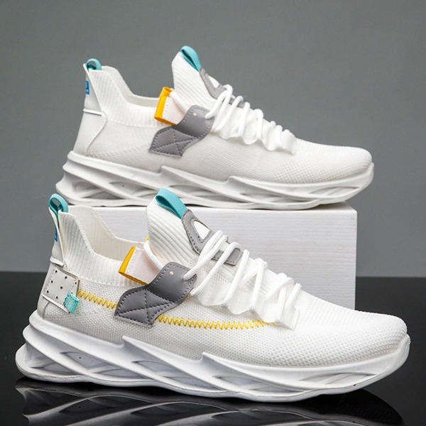 

Men Lace Up Decor Knit Sneakers, White