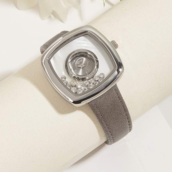 

Rhinestone Decor Square Pointer Quartz Watch