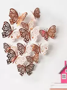 12 cái 3D Bướm Sticker - Hoa hồng vàng - Xem 1