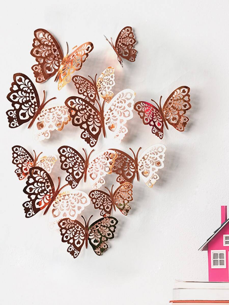 12 cái 3D Bướm Sticker - Hoa hồng vàng - Xem 1