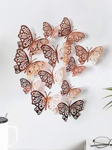 12 cái 3D Bướm Sticker - Hoa hồng vàng - Xem 3