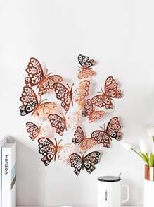 12 cái 3D Bướm Sticker - Hoa hồng vàng - Xem 4