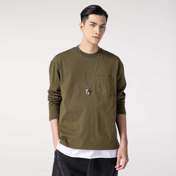 

Men Solid Patched Pocket Tee, Army green