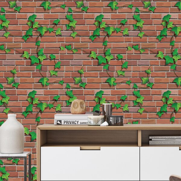 

1pc Vine Print Brick Pattern Wall Sticker, Multicolor