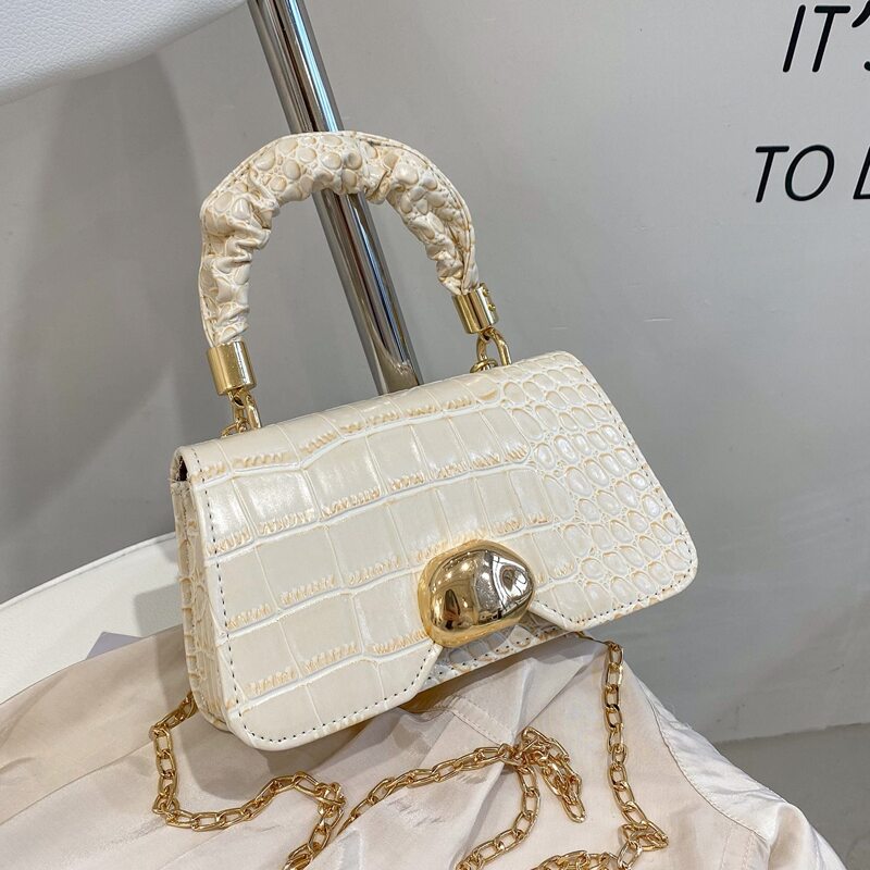 

Croc Embossed Satchel Bag, White