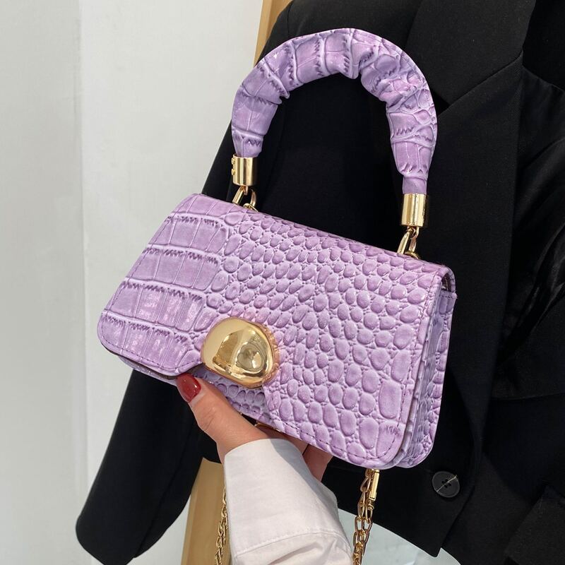 

Croc Embossed Satchel Bag, Purple