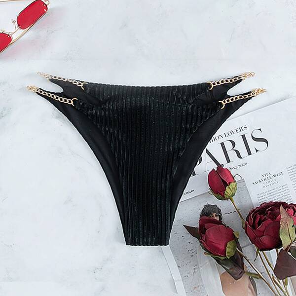 

Chain Linked Velvet Bikini Panty, Black