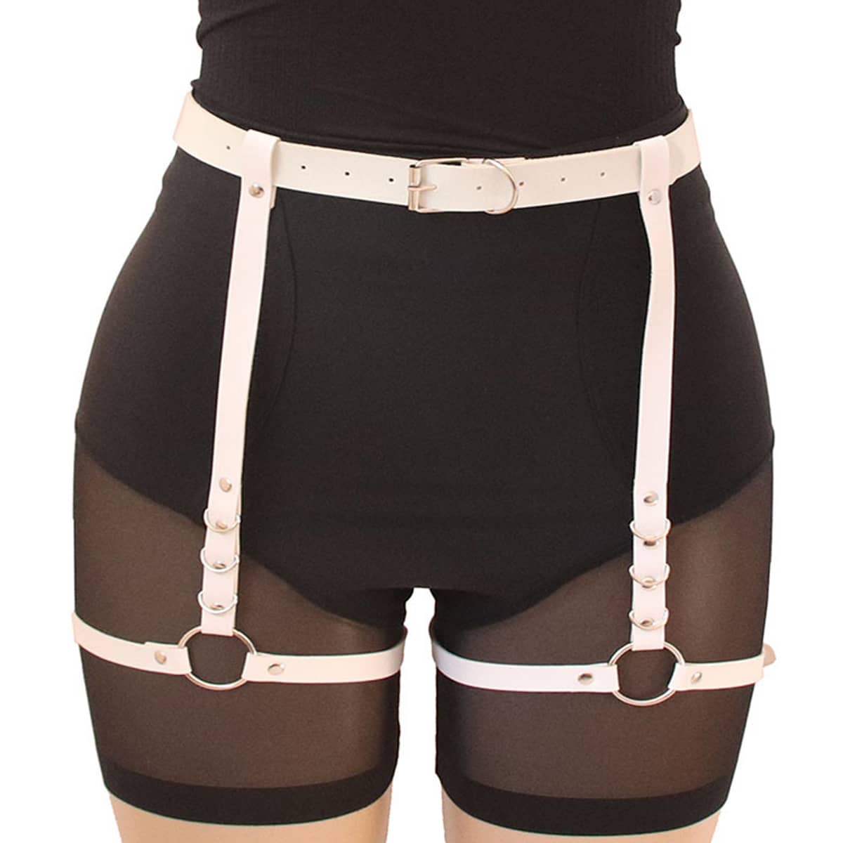 

Ring Linked Leg Harness Belt, White