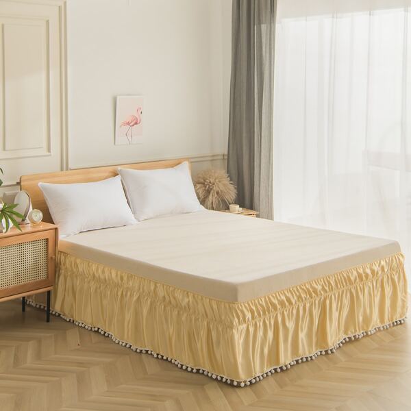 

Pom Pom Decor Satin Bed Skirt, Yellow