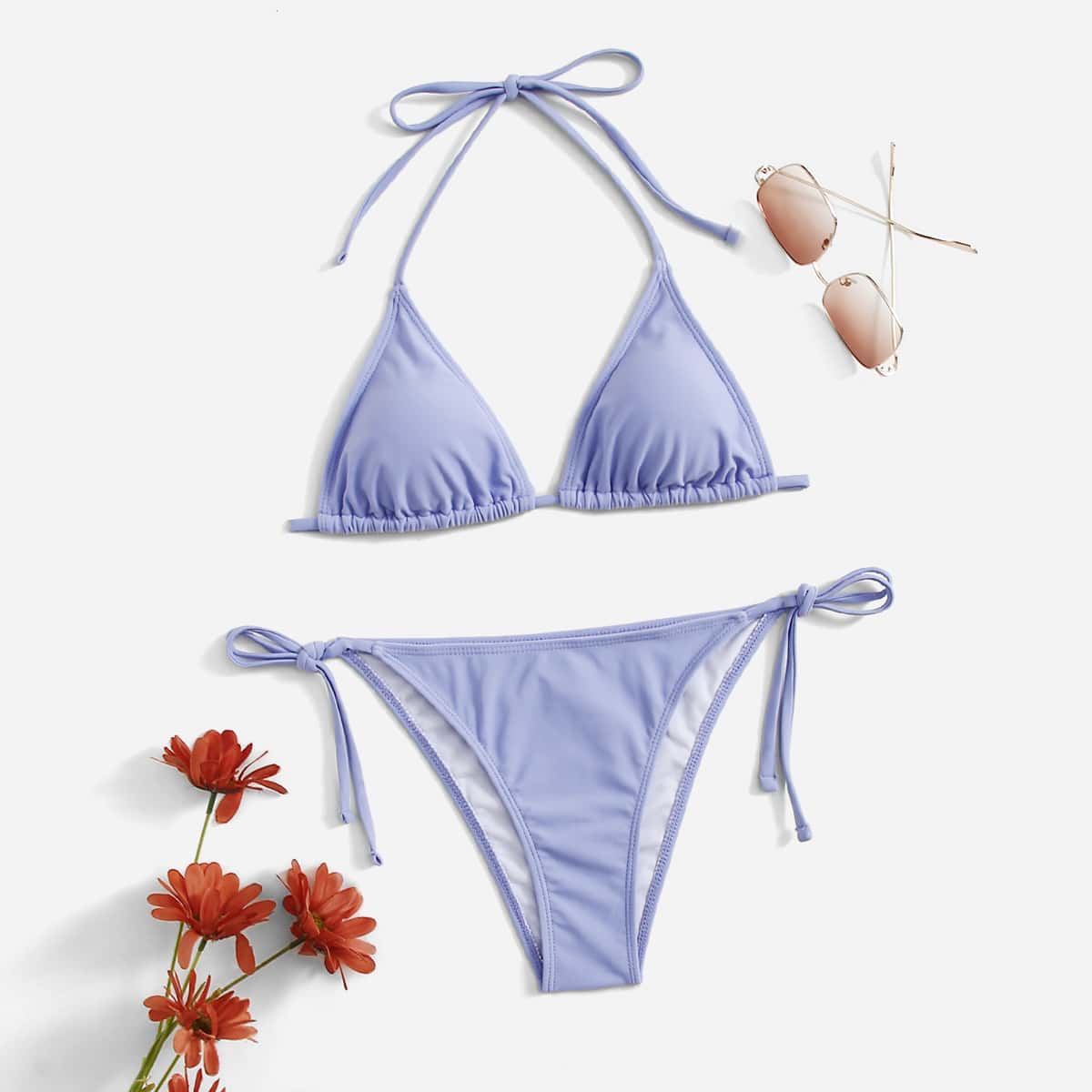 

Solid Triangle Bikini Swimsuit, Mauve purple