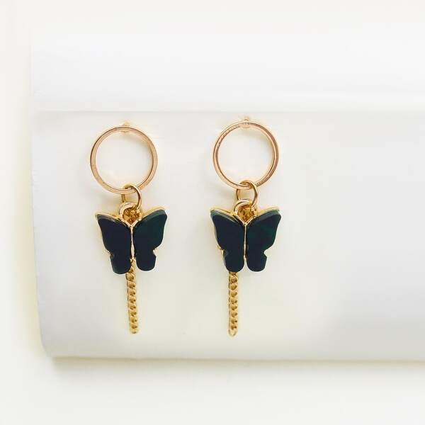 

Butterfly Decor Drop Earrings, Dark green