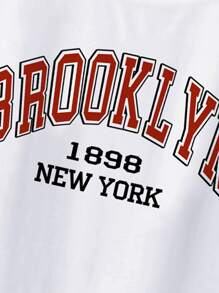 Flirla 大碼字母圖案落肩袖短款T恤 - 白色 - 查看 4