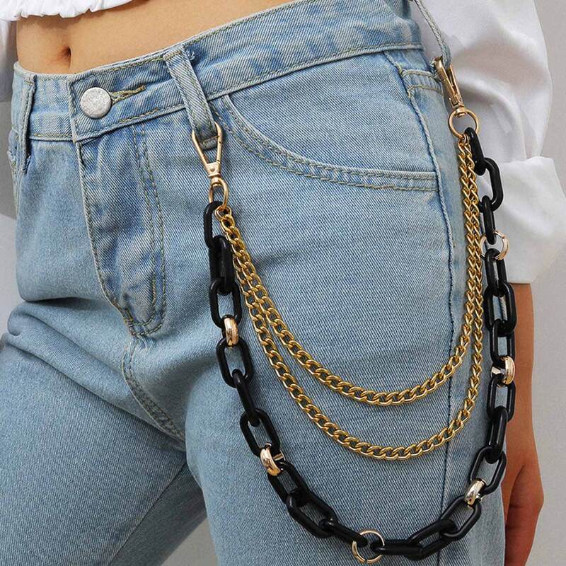

Colorblock Layered Pant Chain, Black
