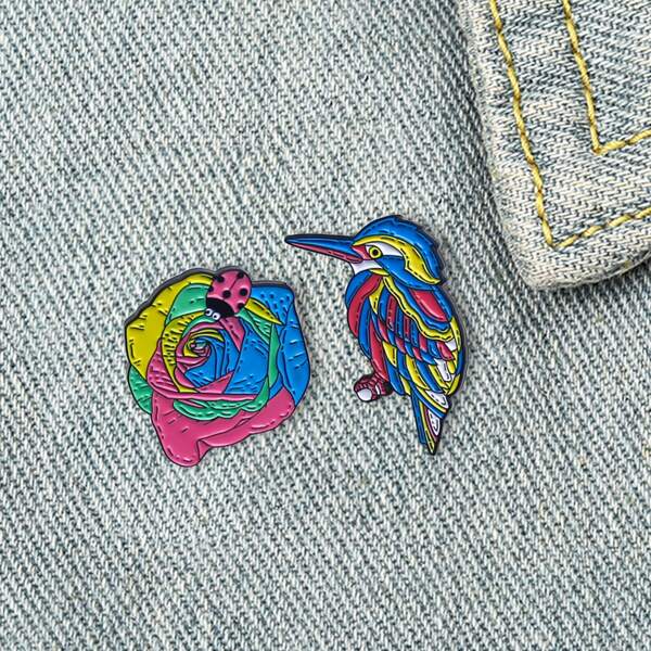 

2pcs Kids Flower Design Brooch, Multicolor
