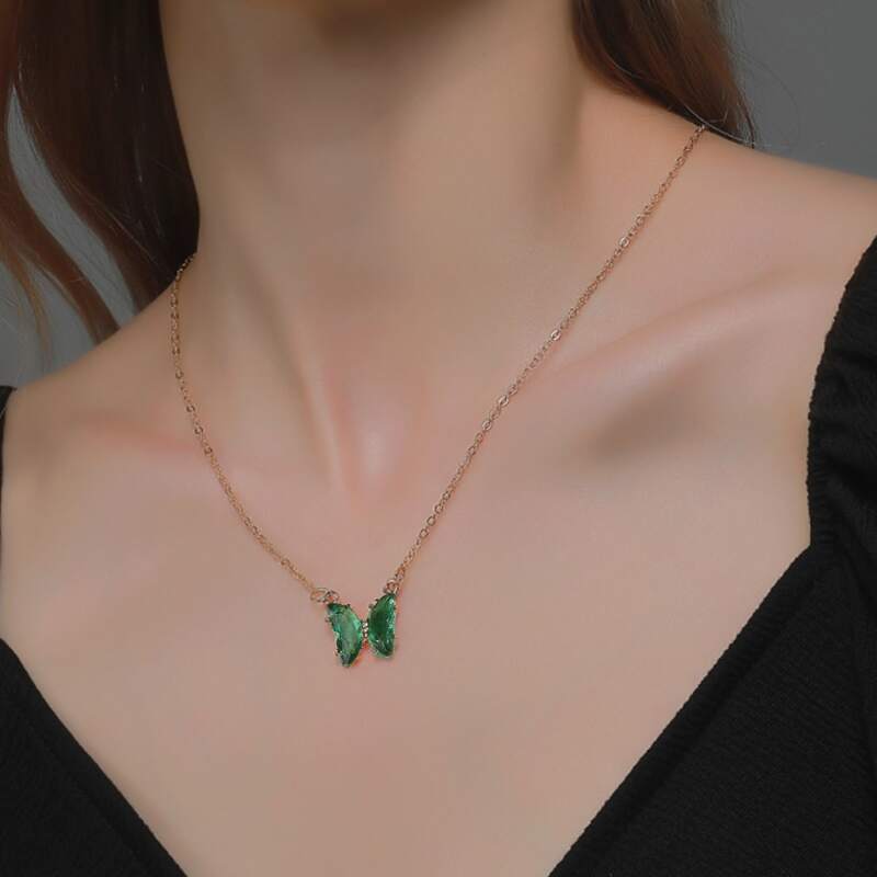 

Butterfly Pendant Necklace, Dark green