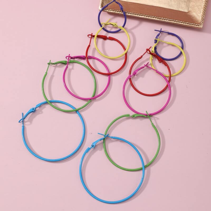 

6pairs Minimalist Hoop Earrings, Multicolor