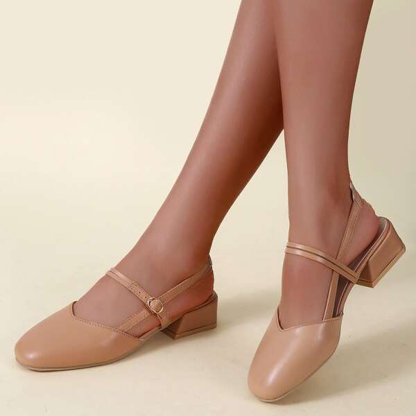 

Minimalist Buckle Decor Chunky Pumps, Apricot