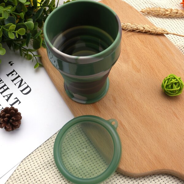 

1pc Foldable Camo Pattern Cup, Green