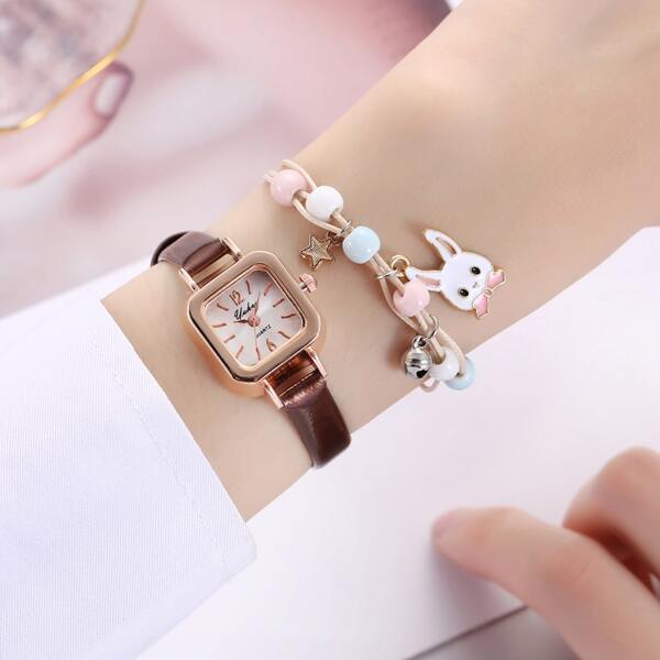 

1pc Simple Square Pointer Quartz Watch & 1pc Bracelet