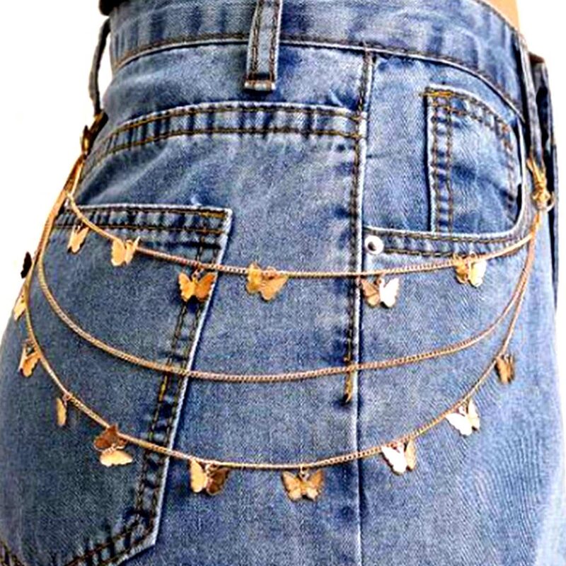 

Butterfly Decor Layered Pant Chain, Gold