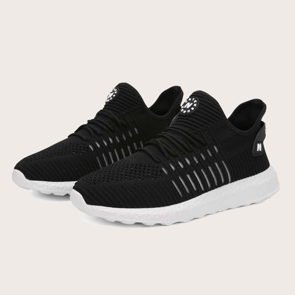 

Men Lace Up Decor Knit Sneakers, Black