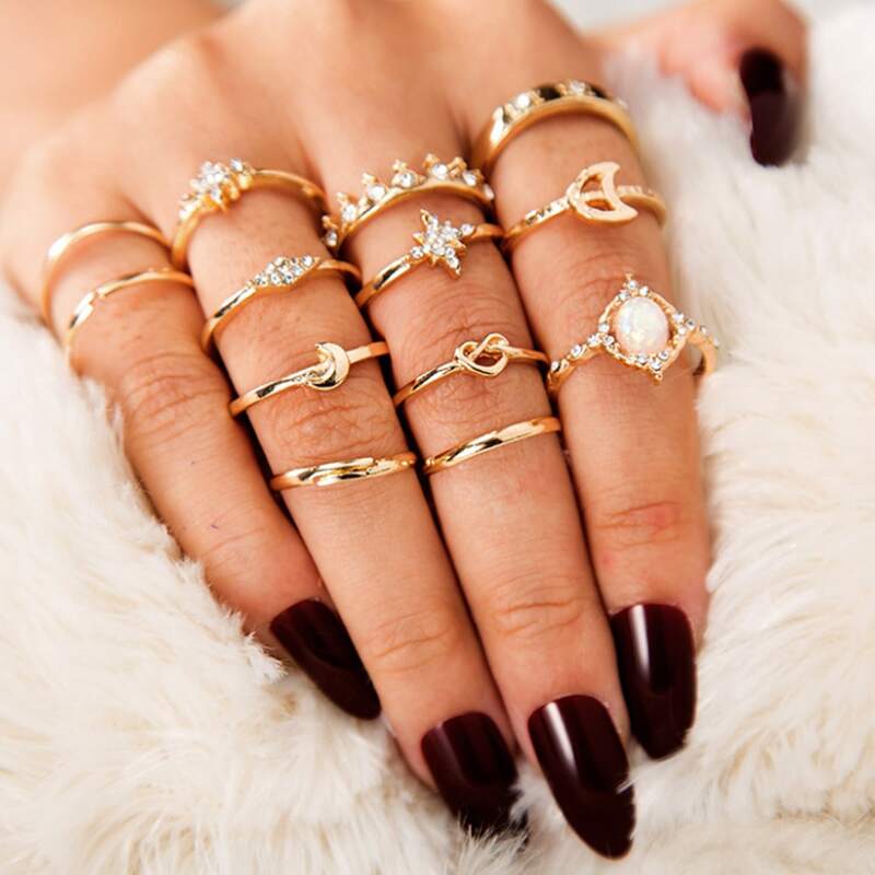 

13pcs Rhinestone Decor Ring, Gold